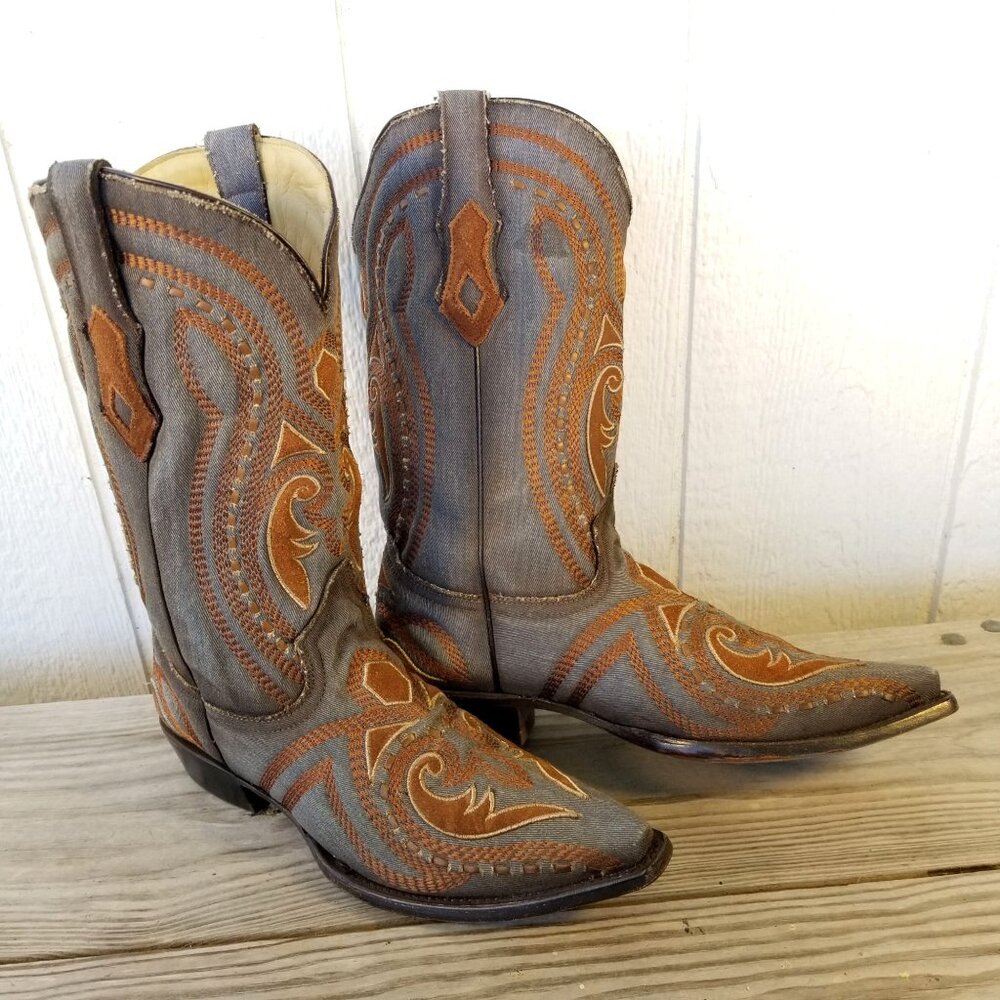Corral Embroidered Denim Mens Leather Cowboy Western Boots 10 D A4662